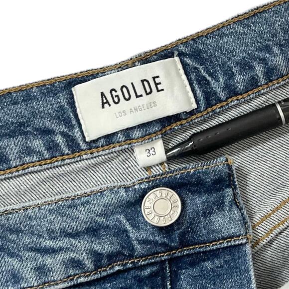 Agolde Riley High Rise Straight Crop Jeans In Silence Button Fly Size 33 - Picture 9 of 11